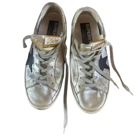 Golden Goose Superstar Silver W/Blue Star  Size 40 - Picture 1 of 5
